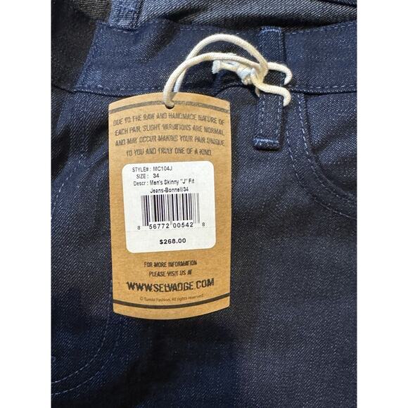 SELVADGE Brand Selvedge Denim Jeans  Cone Denim Bonelli Skinny Size 34 Red Line - Picture 6 of 8